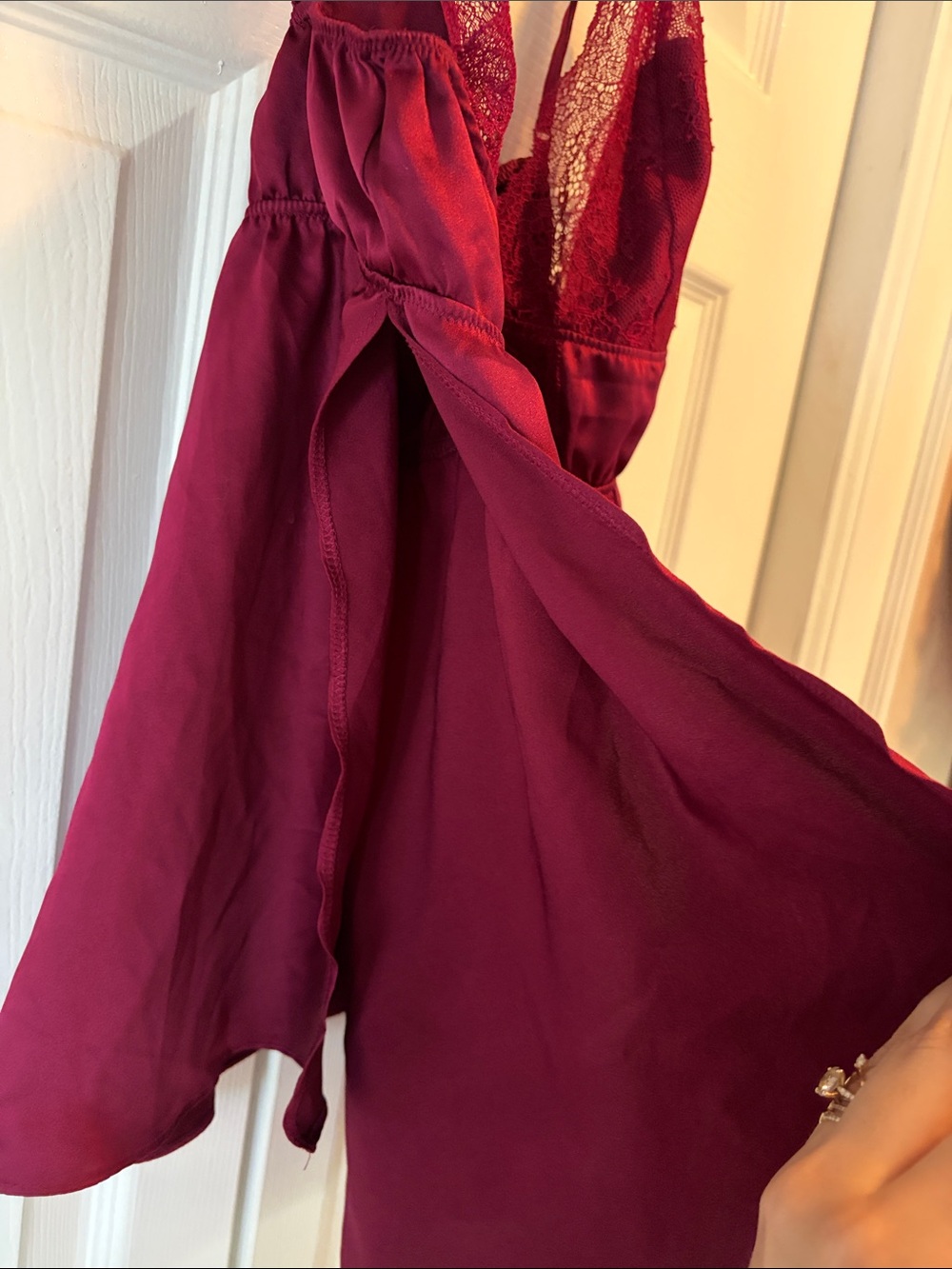 Victoria's Secret Deep Magenta Lace-Trim Satin babydoll lingerie top - Picture 3 of 5